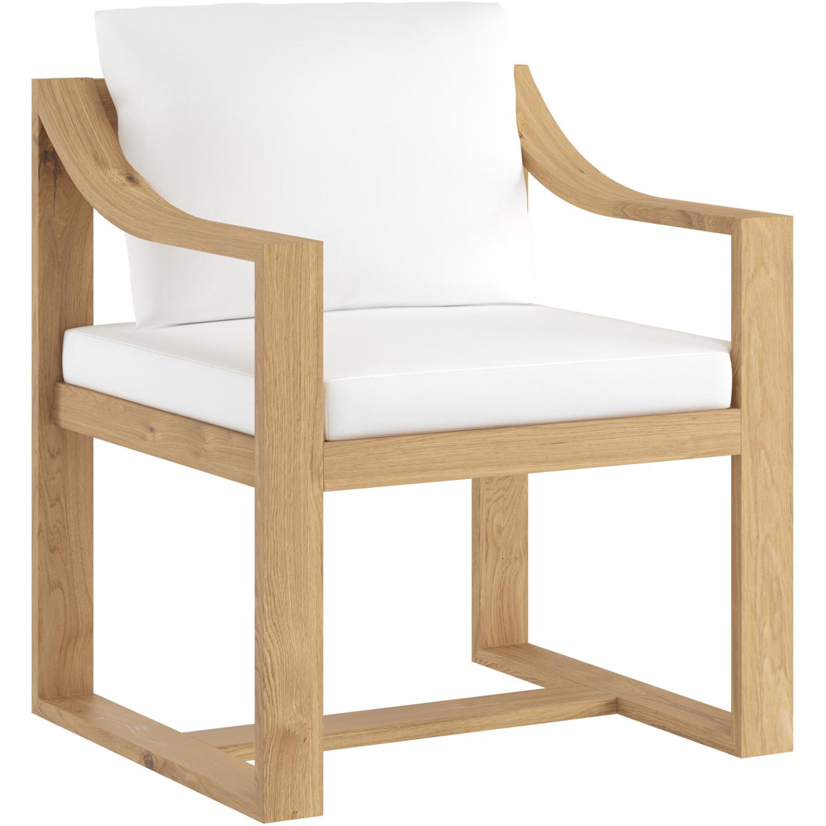 Morrow Coastal White Upholstered Natural Teak Outdoor Dining Arm Chair
